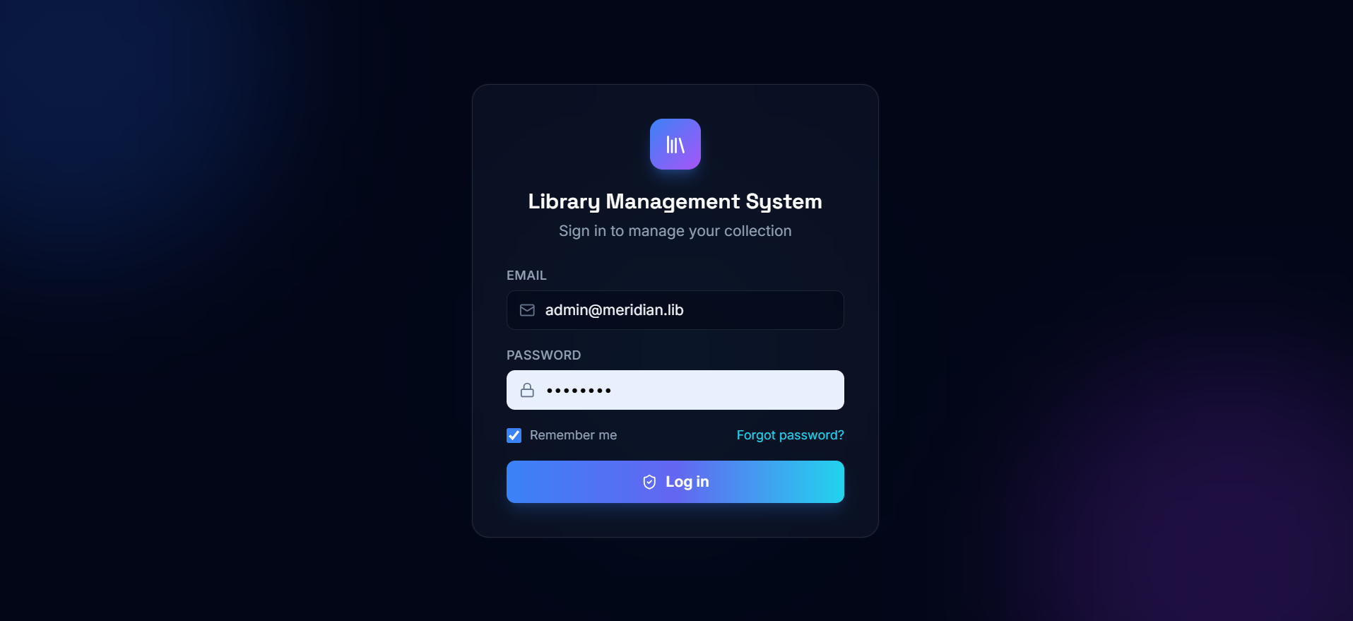 Meridian Library Management System dashboard